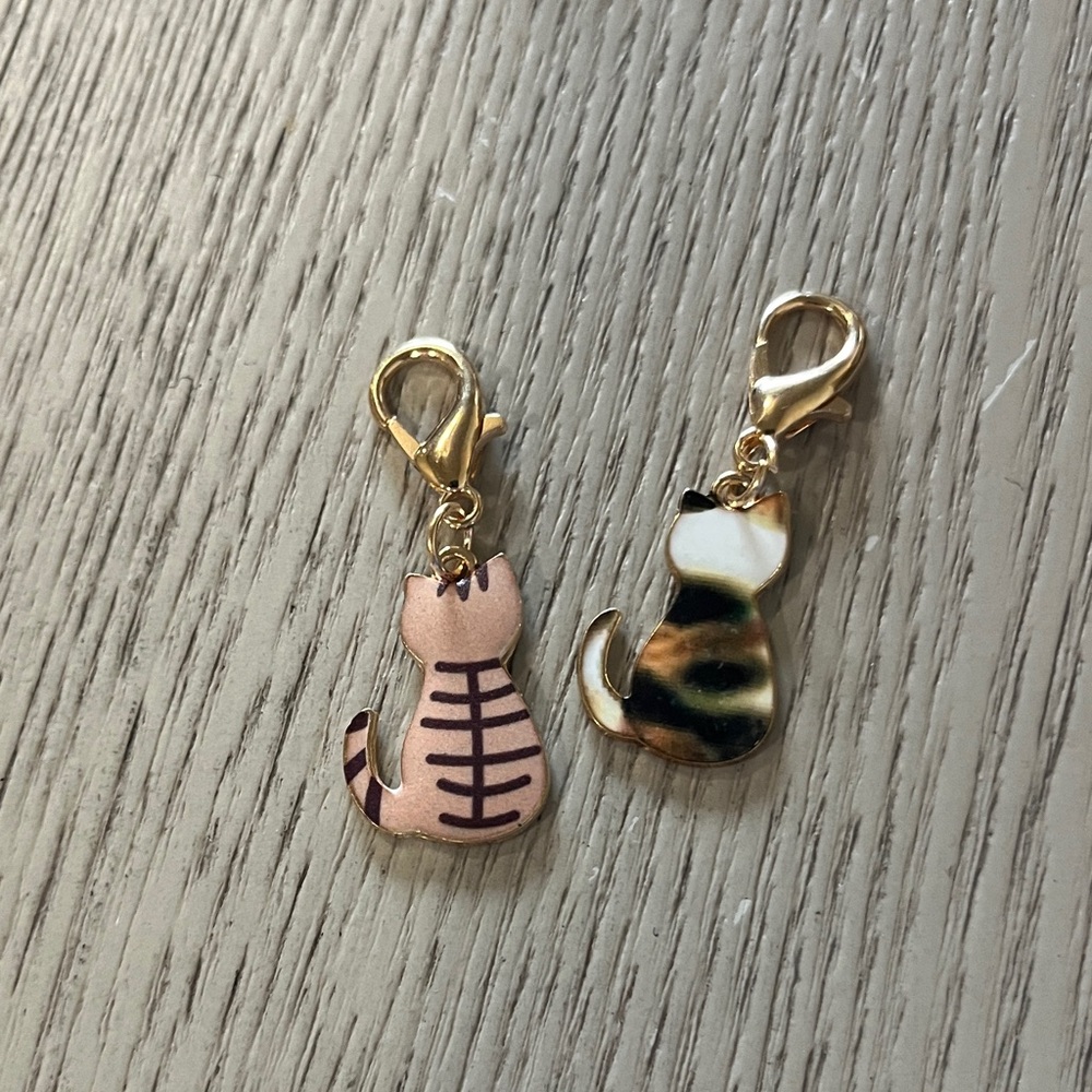Gold Cat Charm Keychain - Pink and Multicolor Cat Charms